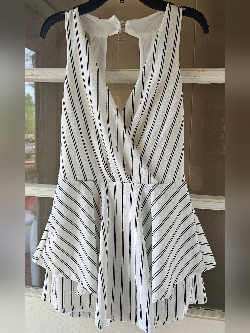 Size M See You Monday Black & White Striped Wrap Romper
